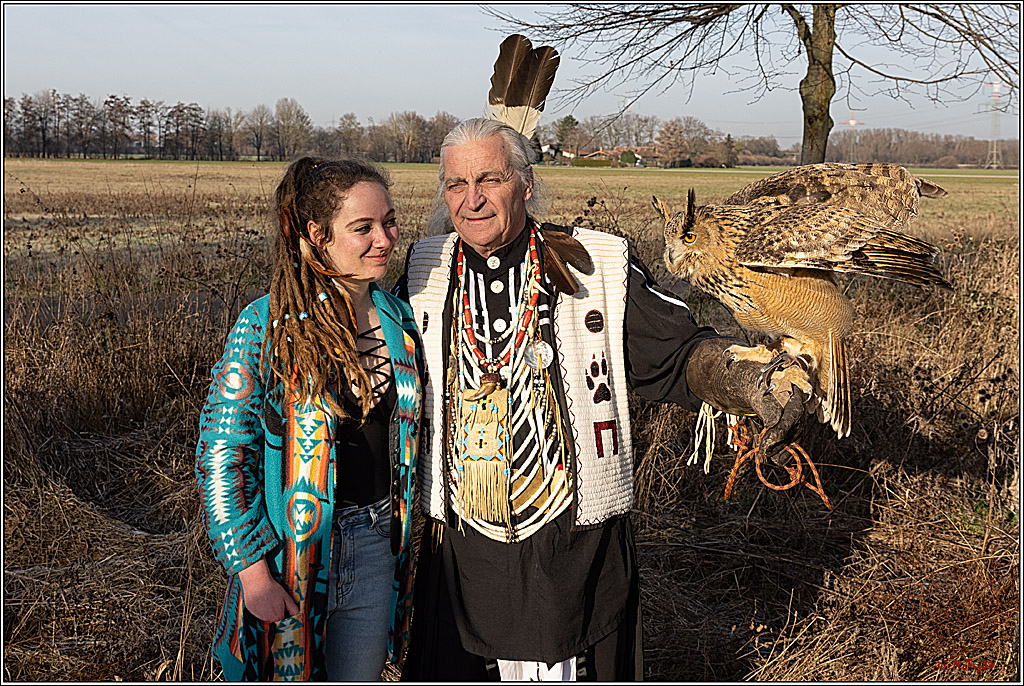 Cheyenne-Halbblut Hunting Wolf in der Falknerei Pierre Schmidt; Gymnich, 09.02.2023